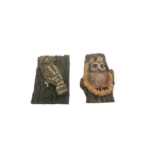 2 Rustic 3D Resin Owl Magnets Hand Painted Woodland Farmhouse Kitchen Decor